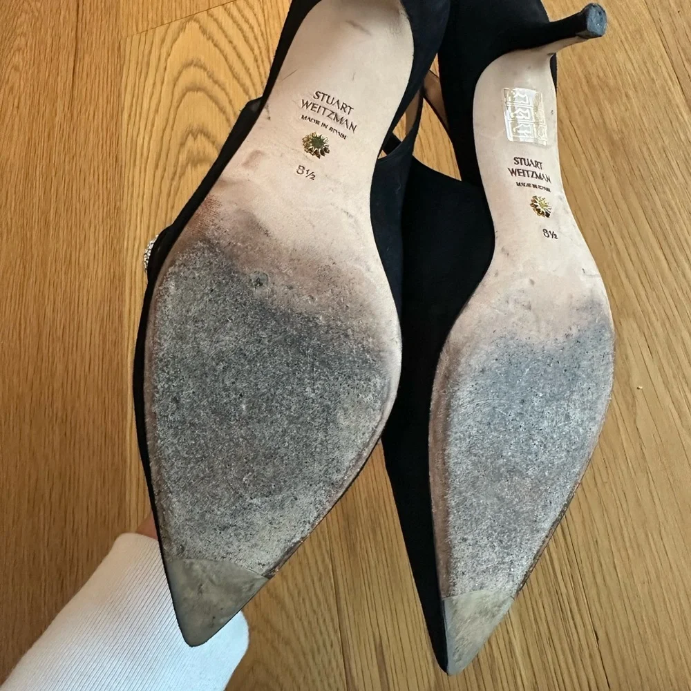 Stuart Weitzman Black Pointed Toe Heels - Picture 2 of 4